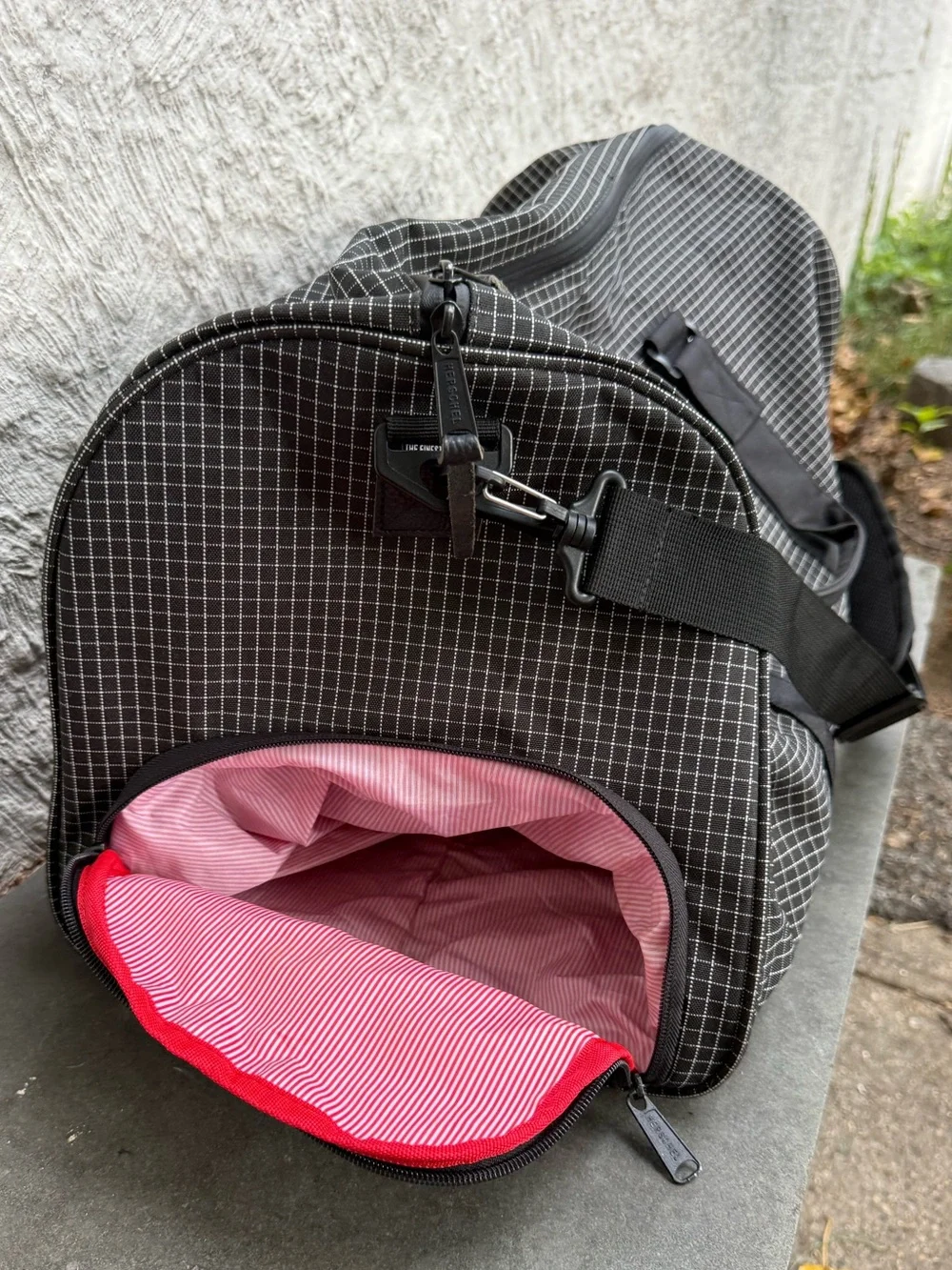 Herschel Supply Company Black Grid Travel Duffel 21” x 12” x 11 1/2”